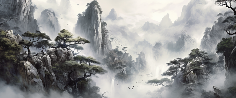 中国风黑白质感山水画油画风景艺术水墨插画,插画/手绘图,插画/手绘图库,插画/手绘图下载,插画/手绘